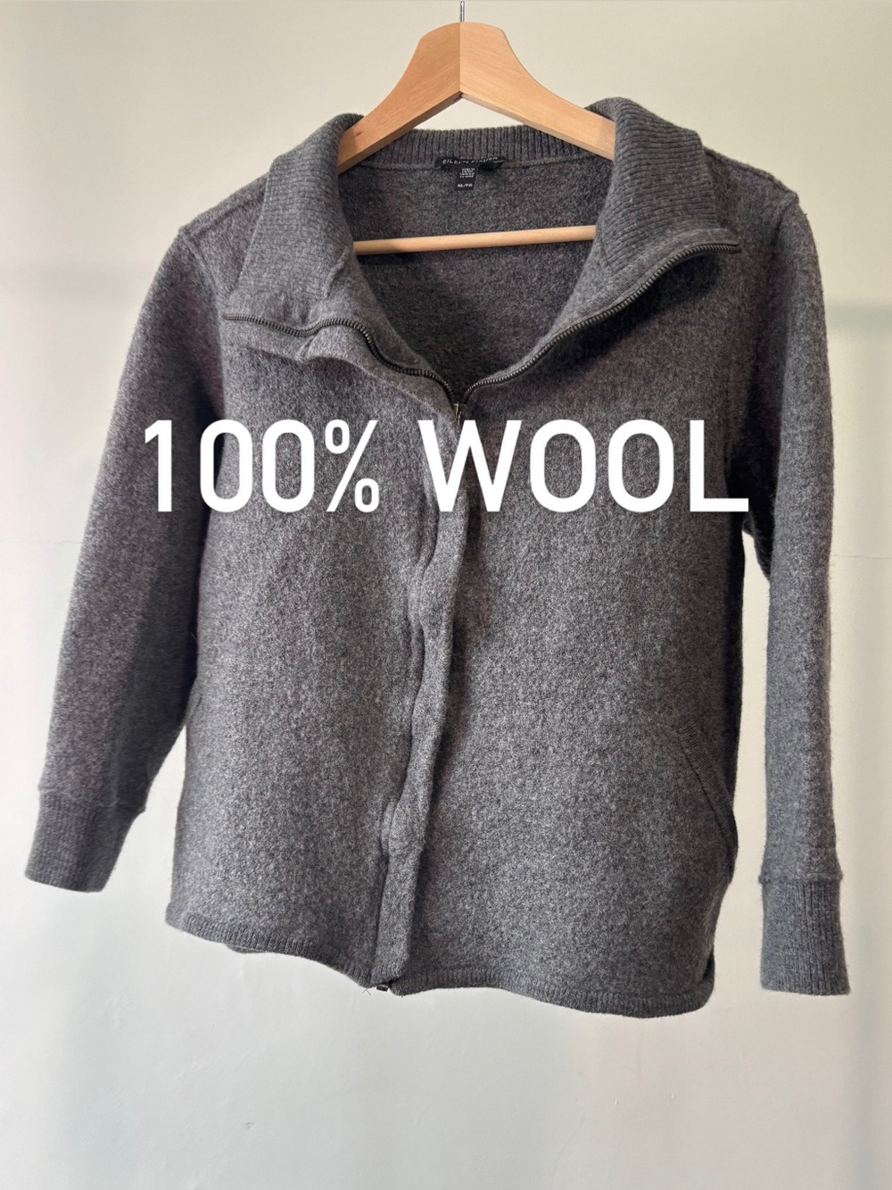 Eileen Fisher Gray Zip-Front Cardigan Sweater | 100% Wool
